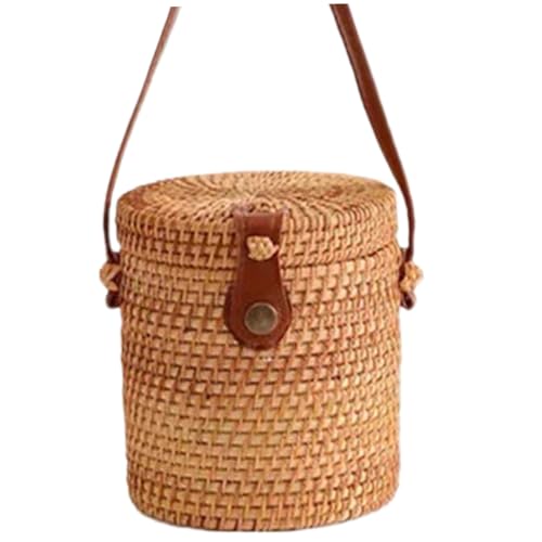 Strohbeutel für Frauen PU -Gurt einzelner schulter gewebter Beutel Casual Woben -Geldbörse mit Schnalle und Liner tragbarer Kreuzkörper für Strandreise Urlaub, Eimer, 5.1x5.1 x 5, 5 Zoll, Weihnachtsde von Obelunrp