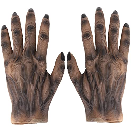 Wolf Kostüm Erwachsene, Werwolfhandschuhe, 1 Paar Halloween Kostüm Wolf Handschuhe, Dress Rollenspiel Spiel Devil Witch Finger Handschuhe, Wolfkrallen Pfotenkatze Handschuhe für Halloween -Party von Obelunrp