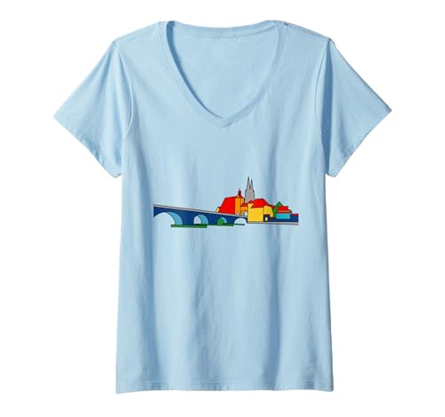 Damen Regensburg T-Shirt mit V-Ausschnitt von Oberpfalz Souvenir Regensburg