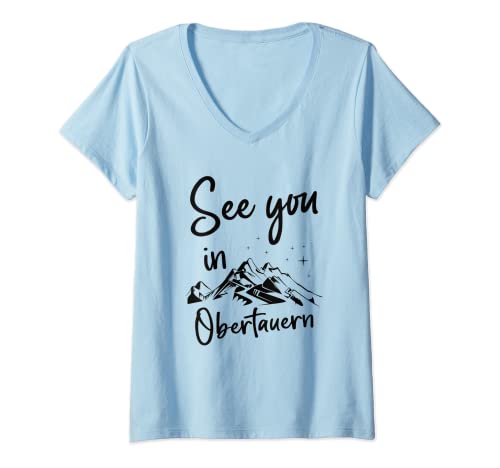 Damen See You In Obertauern Salzburger Land Österreich Urlaub Ski T-Shirt mit V-Ausschnitt von Obertauern Austria skiing snowboarding Hiking
