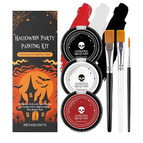 Halloween-Make-up | Gesichts- und Körperbemalung, weiß, schwarz, rot + Pinsel | Kostüm-Set für Mottoparty Männer Frauen Halloween Halloween-Make-up | Gesichts- und Körperbemalung, weiß, schwarz, rot + Pinsel | Kostüm-Set für Mottoparty Männer Frauen Halloween von Obesntln