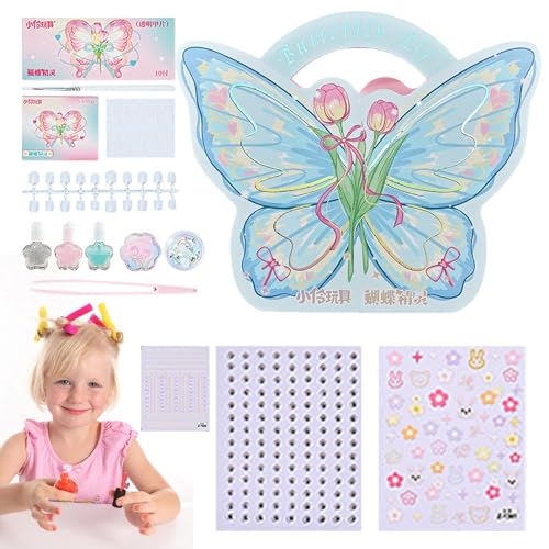 Kinder-Schmetterlings-Nagelkunst-Set – komplettes Set tragbarer Nägel, Spielzeug-Nagelaufkleber-Geschenk für Mädchen, Kinder-Nagelkunst-Set, Nagellack-Aufkleber-Dekorationsset Perfekt für Weihnachten von Obesntln