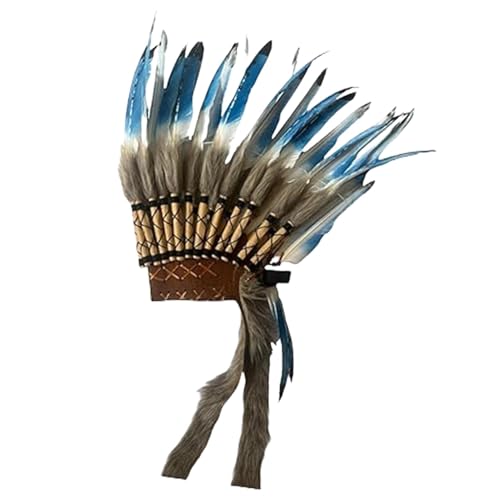 Obesntln Feder-Kopfschmuck-Kostüm,Feder-Häuptling-Kopfschmuck-Kostüm - Federkopfschmuck,Dekorativer Native-Feder-Hut, Feder-Stirnband-Zubehör, Feder-Kopfbedeckung im Native-Stil für Party, Halloween von Obesntln