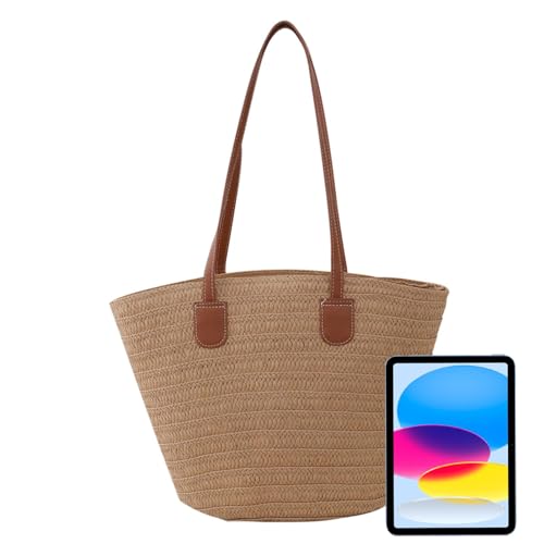 Obesntln Gewebte Taschen für Damen, gewebte Taschen für Frauen | leichte Handtaschen aus Stroh | Multifunktionale Taschen, modische Umhängetasche für Mädchen, Milder Kaffee, Se référer au descriptif von Obesntln