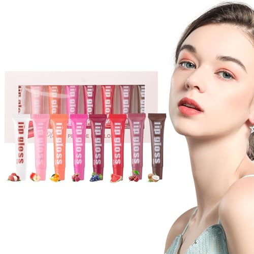 Obesntln Transparenter Lippenstift für Damen, Fruchtgeschmack Lipgloss-Set, 8 x feuchtigkeitsspendender Lipgloss für trockene Lippen, weicher und glänzender flüssiger Lipgloss, von Obesntln