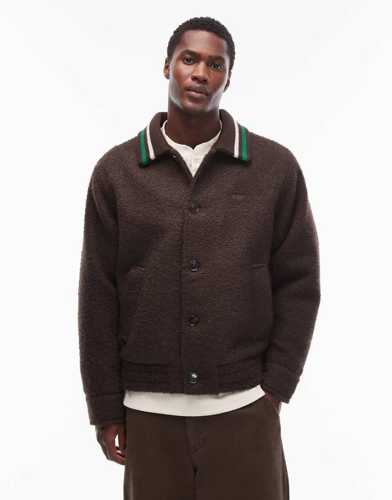 Obey - Arden - College-Jacke aus Fleece in Dunkelbraun-Brown von Obey