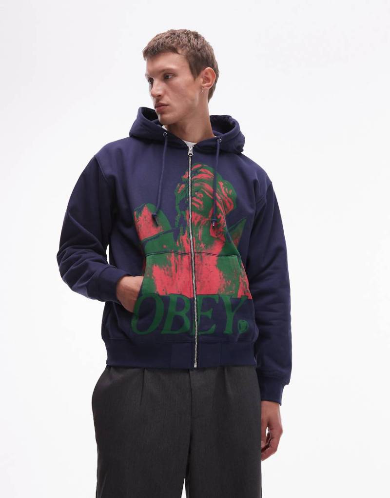 Obey - Blindfold - Oversize-Kapuzenjacke in Marineblau mit durchgehendem Reißverschluss Obey - Blindfold - Oversize-Kapuzenjacke in Marineblau mit durchgehendem Reißverschluss von Obey
