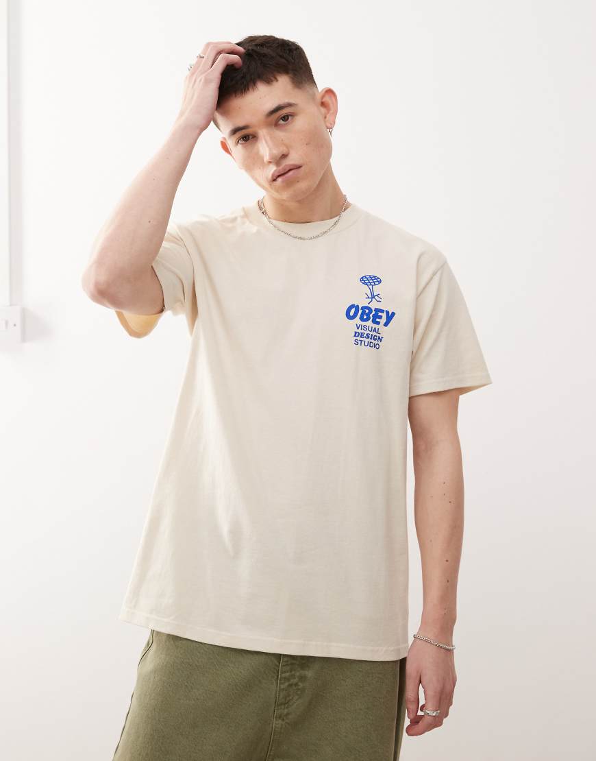 Obey - Building Strong Minds - T-Shirt in Creme mit Grafik-Logo-Weiß von Obey