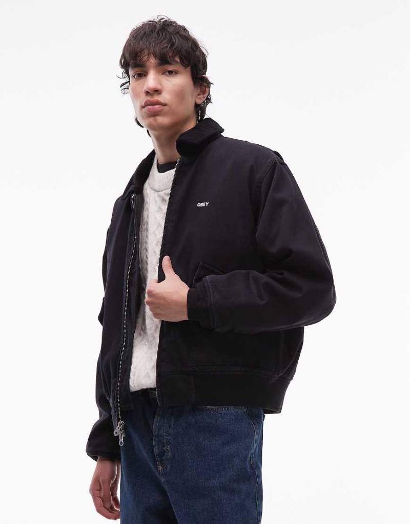 Obey - CWU - Worker-Jacke in Schwarz mit verblasster Waschung von Obey