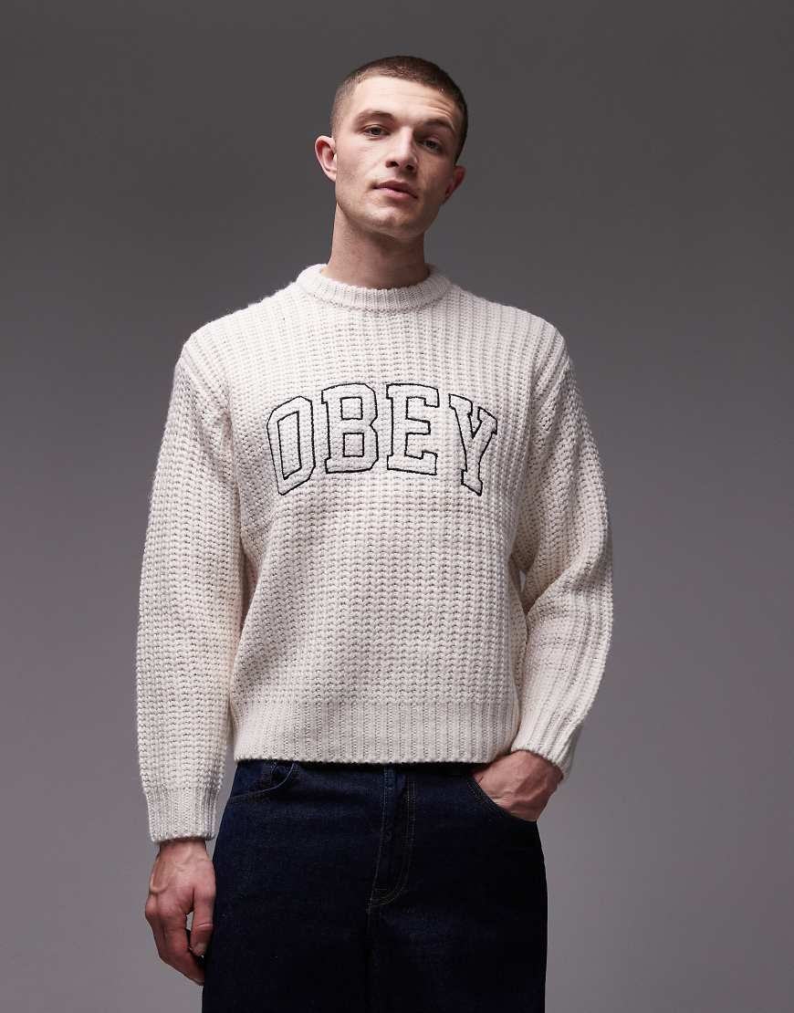 Obey - College-Strickpullover in Wollweiß von Obey