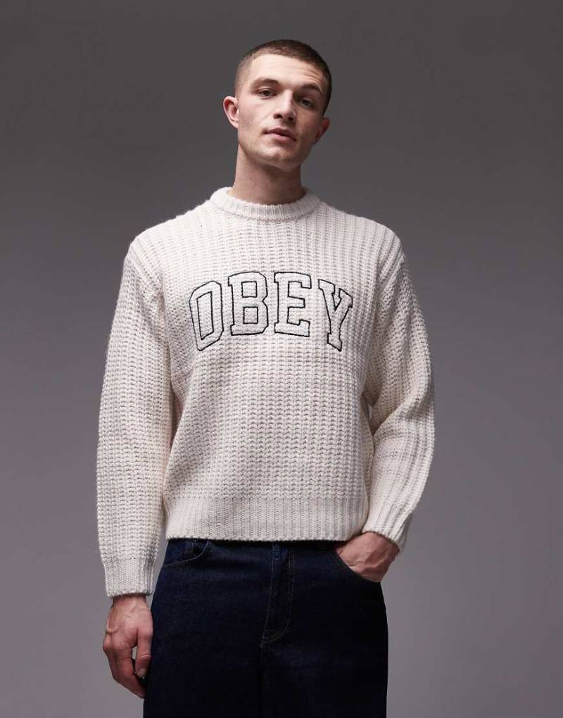 Obey - College-Strickpullover in Wollweiß von Obey