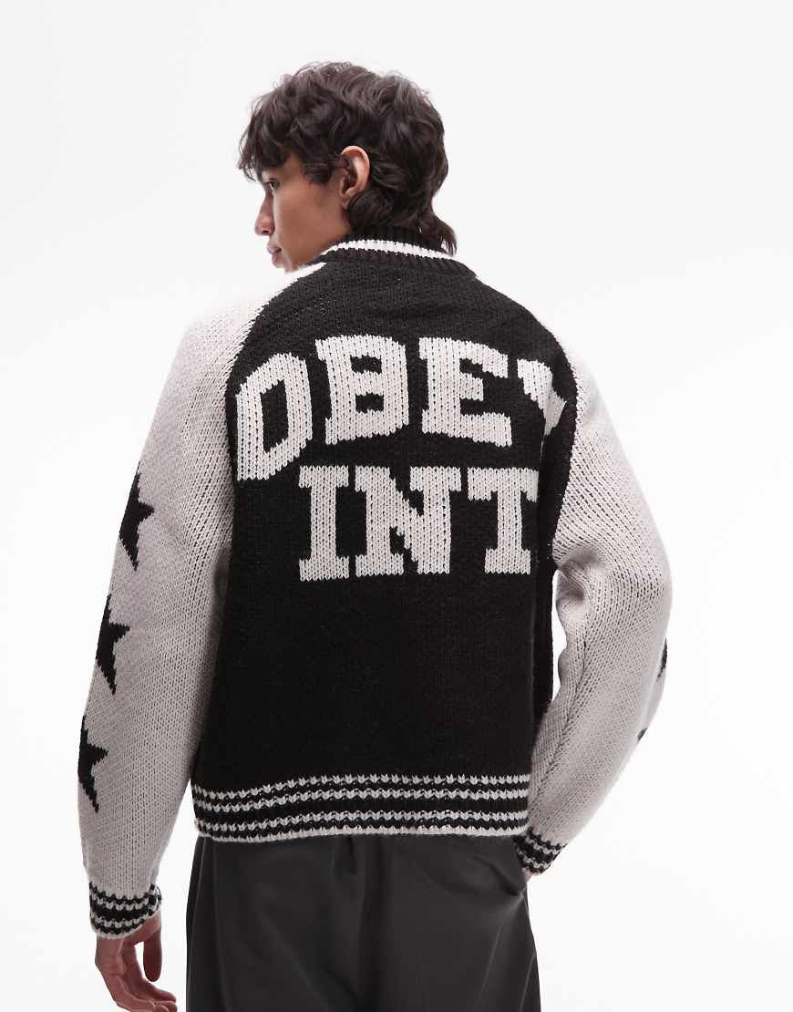 Obey - Cowichan - Strickjacke in Schwarz und Weiß mit Logomotiv auf dem Rücken-Bunt von Obey