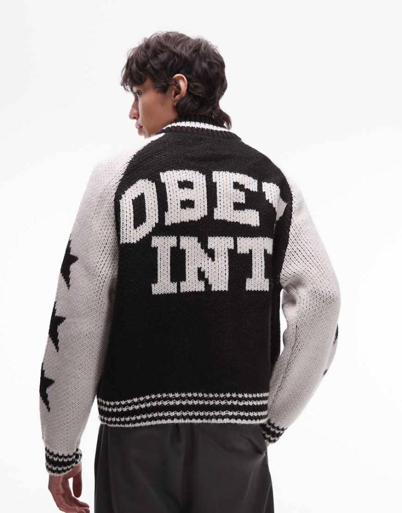 Obey - Cowichan - Strickjacke in Schwarz und Weiß mit Logomotiv auf dem Rücken-Bunt von Obey