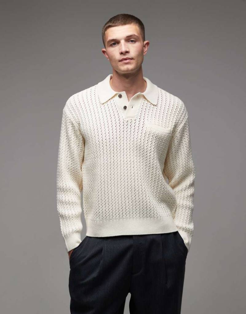 Obey - Duane - Polo-Strickpullover in Wollweiß von Obey