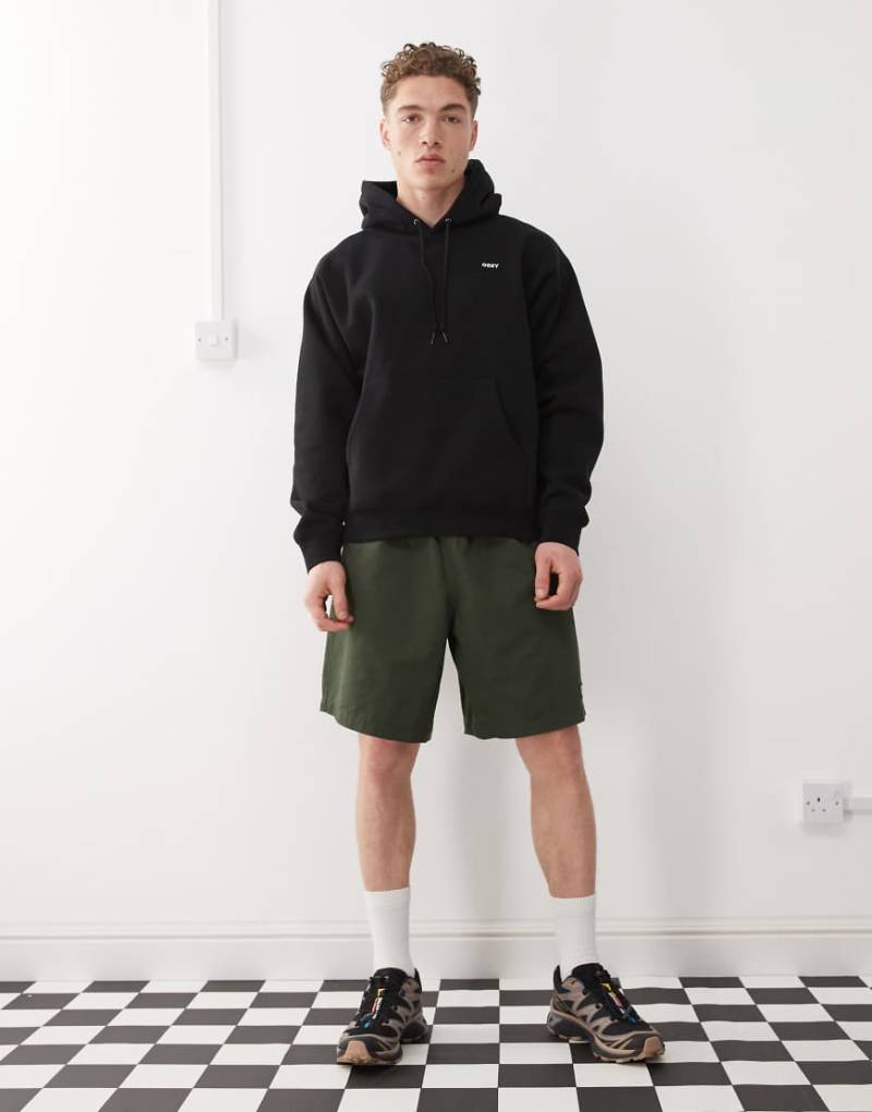 Obey - Easy - Relaxed-Fit-Shorts aus Twill in Dunkelgrün-Schwarz von Obey