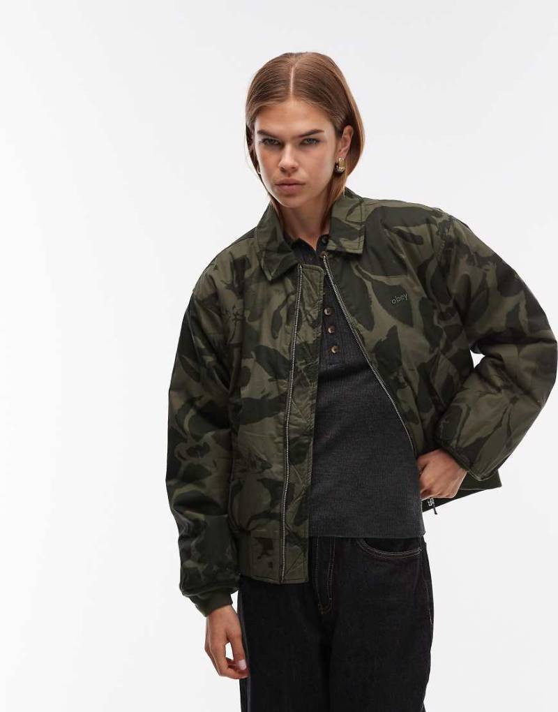 Obey - Florien - Bomberjacke in Dunkelgrün mit Blumenprint von Obey