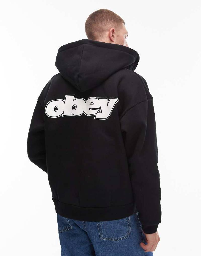 Obey - Gaze - Schwere Oversize-Kapuzenjacke in Schwarz mit Reißverschluss und Rückenprint von Obey