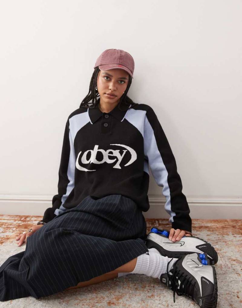 Obey - Gestricktes Fußball-Polohemd in Schwarz mit Logo von Obey