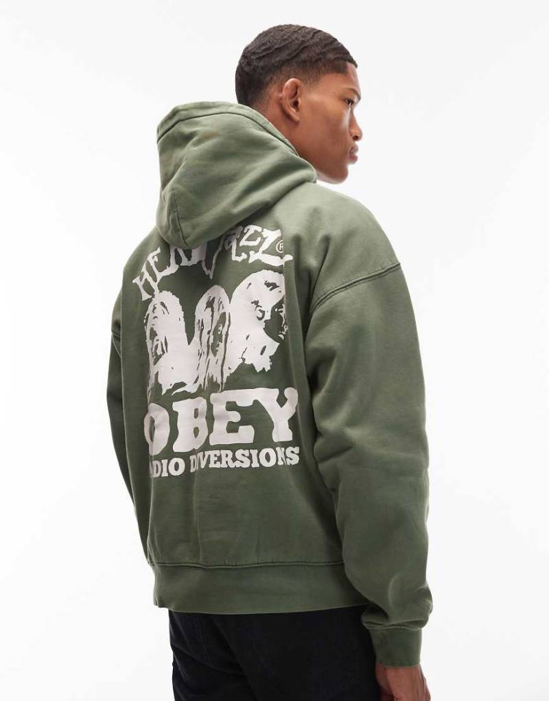 Obey - Head Jazz - Kastiger Kapuzenpullover in verblichenem Grün von Obey