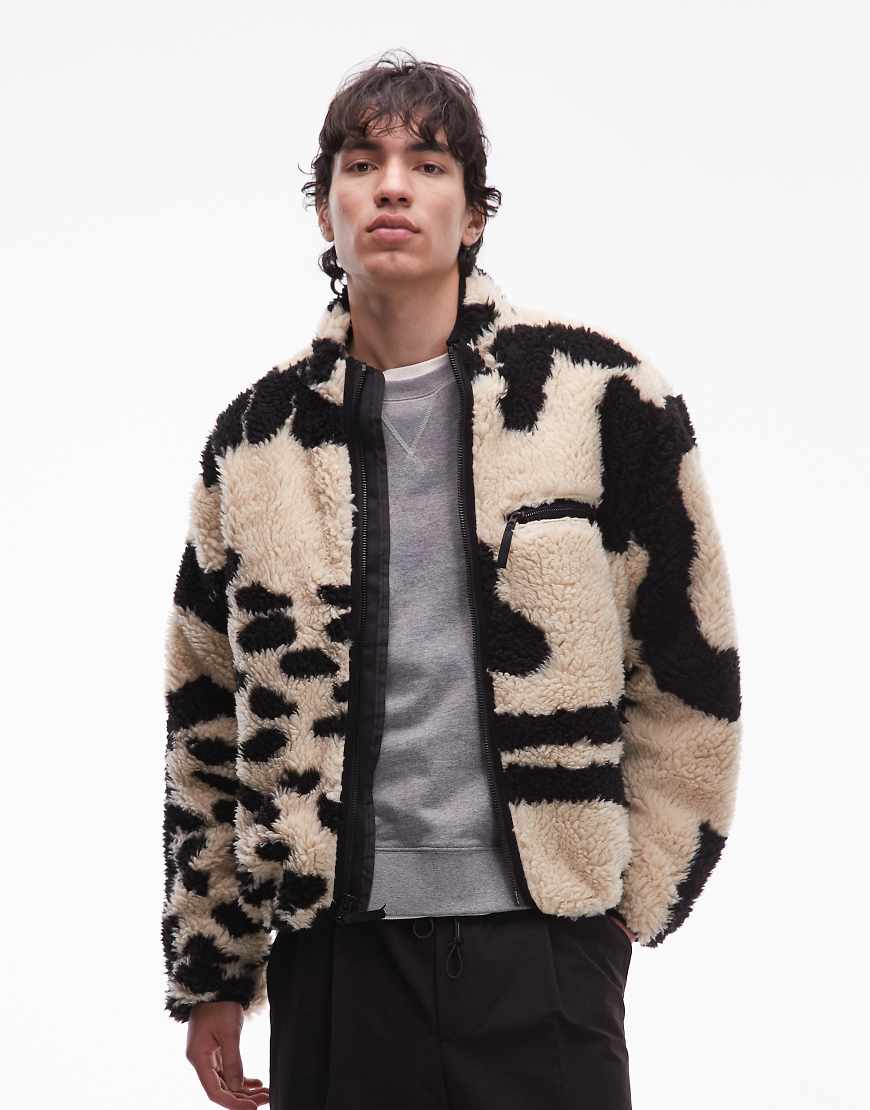 Obey - Jacke aus zotteligem Sherpa-Fleece mit Jacquardmuster in Wollweiß und Schwarz-Bunt von Obey