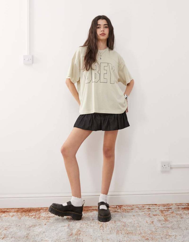 Obey - Johnson - Jersey-Oberteil in Beige mit Logo-Neutral von Obey