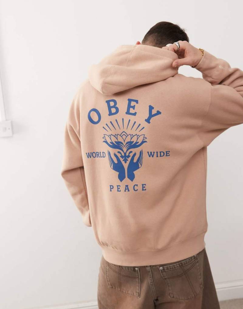 Obey - Kapuzenpullover in Beige mit Lotus-Hand-Grafik-Neutral von Obey