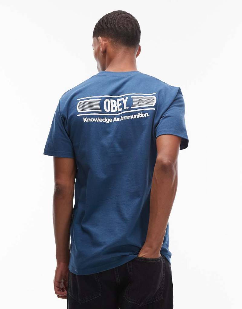 Obey - Knowledge - T-Shirt in Dunkelblau mit Rückenprint von Obey