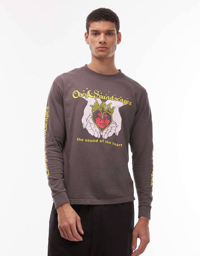 Obey - Langärmliges Shirt in Anthrazit mit „Soundscapes"-Print-Schwarz von Obey