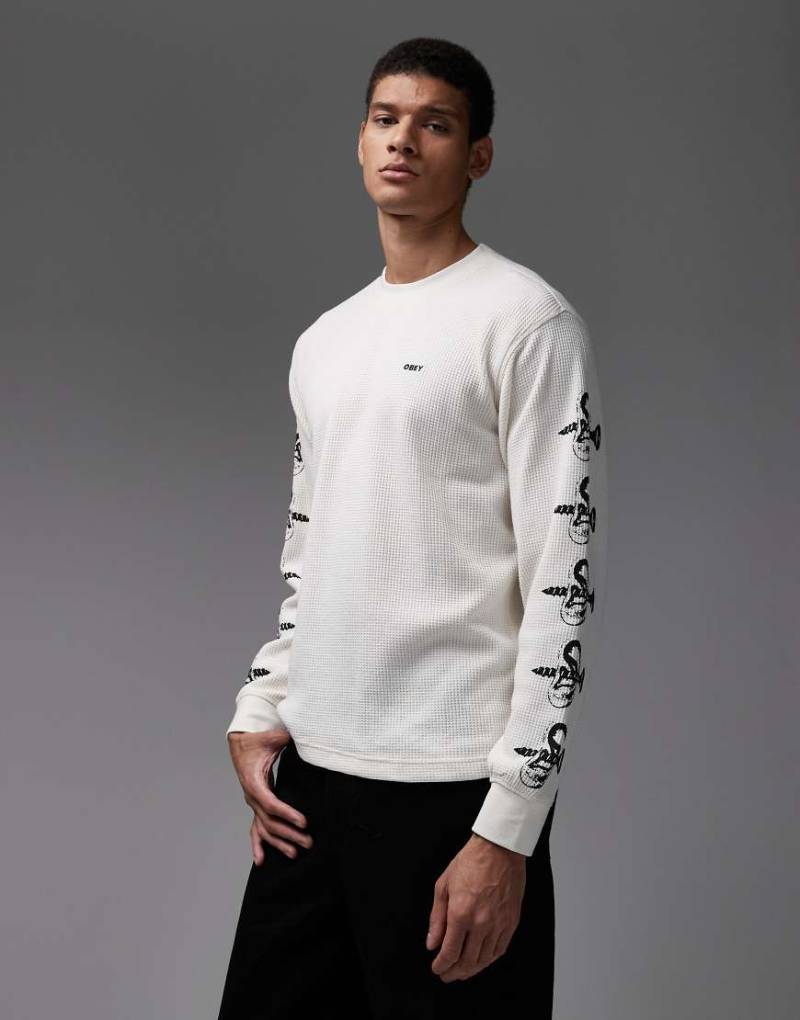 Obey - Langärmliges Thermo-T-Shirt in Wollweiß mit Ohrengrafik von Obey