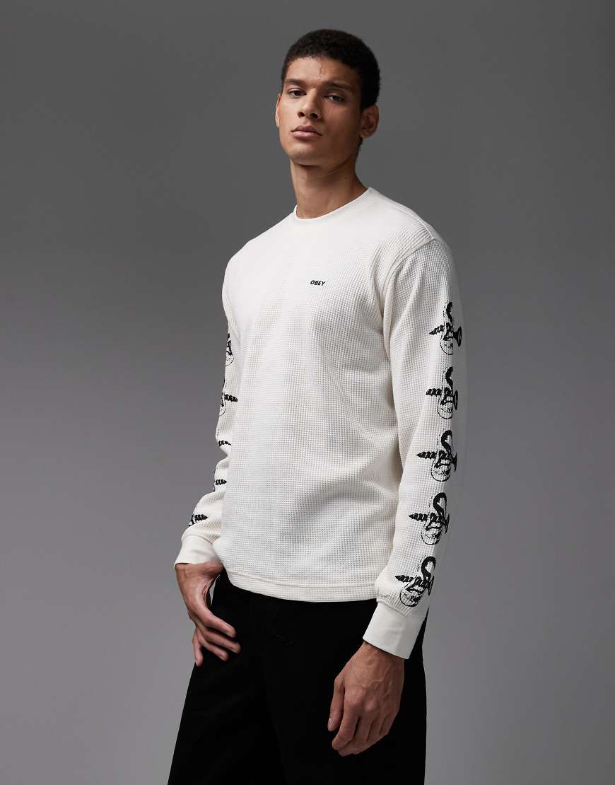Obey - Langärmliges Thermo-T-Shirt in Wollweiß mit Ohrengrafik von Obey