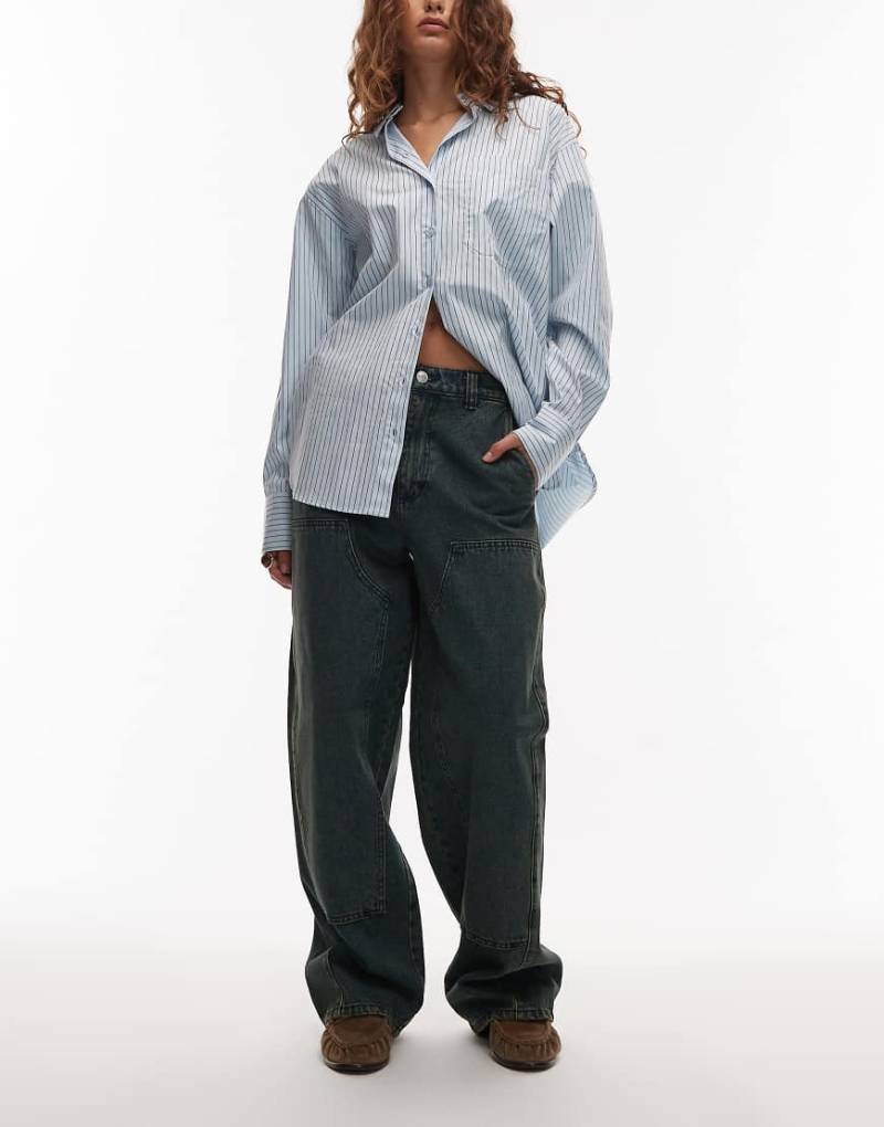 Obey - Leah III - Weite Jeans mit doppelter Stofflage im Kniebereich und Vintage-Waschung-Blau von Obey