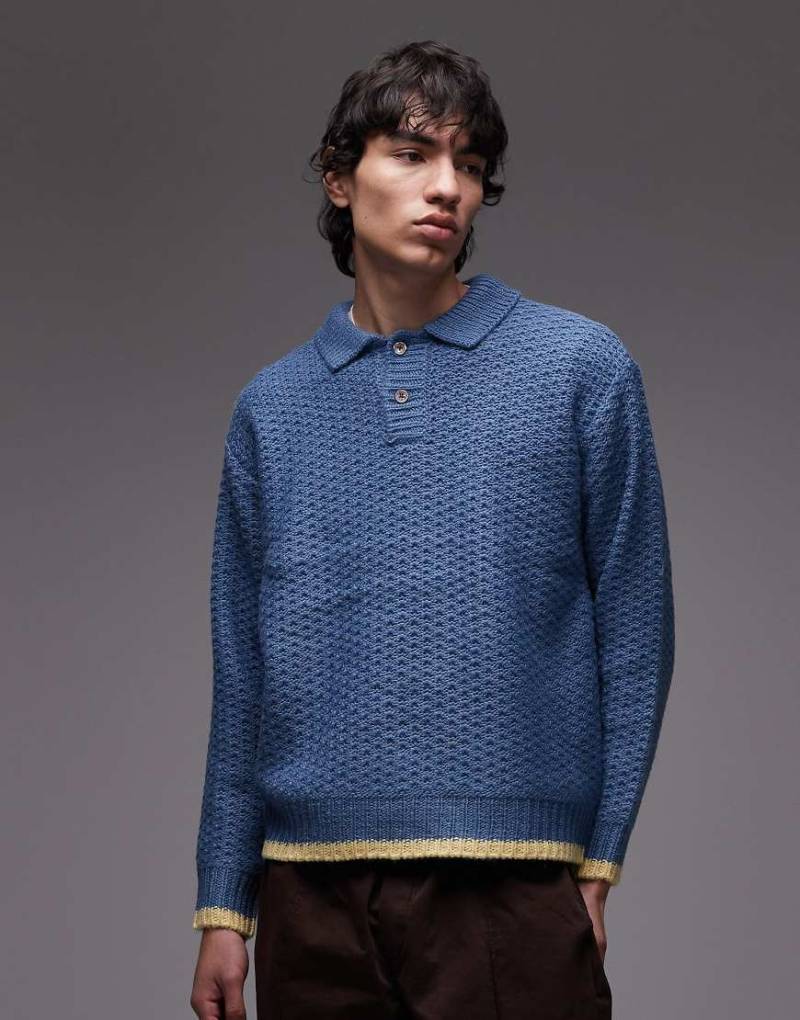 Obey - Loreto - Strickpullover in Blau mit Polokragen von Obey