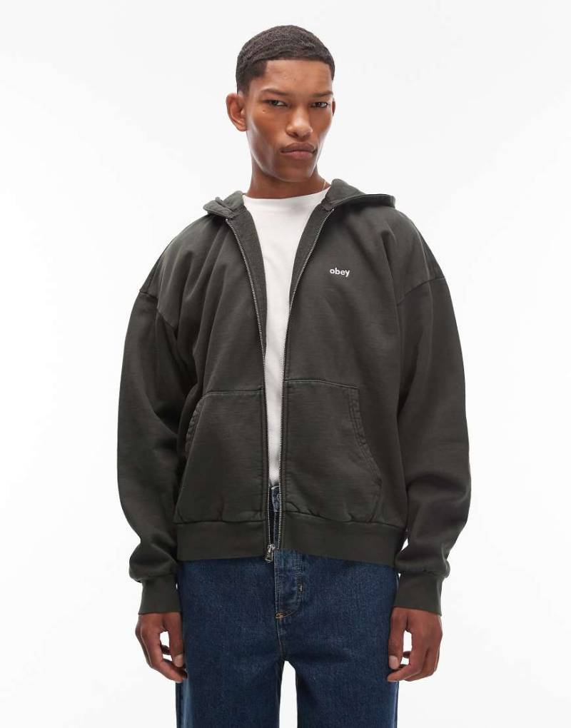 Obey - Lowercase Pigment - Oversize-Kapuzenjacke in Schwarz mit Reißverschluss von Obey