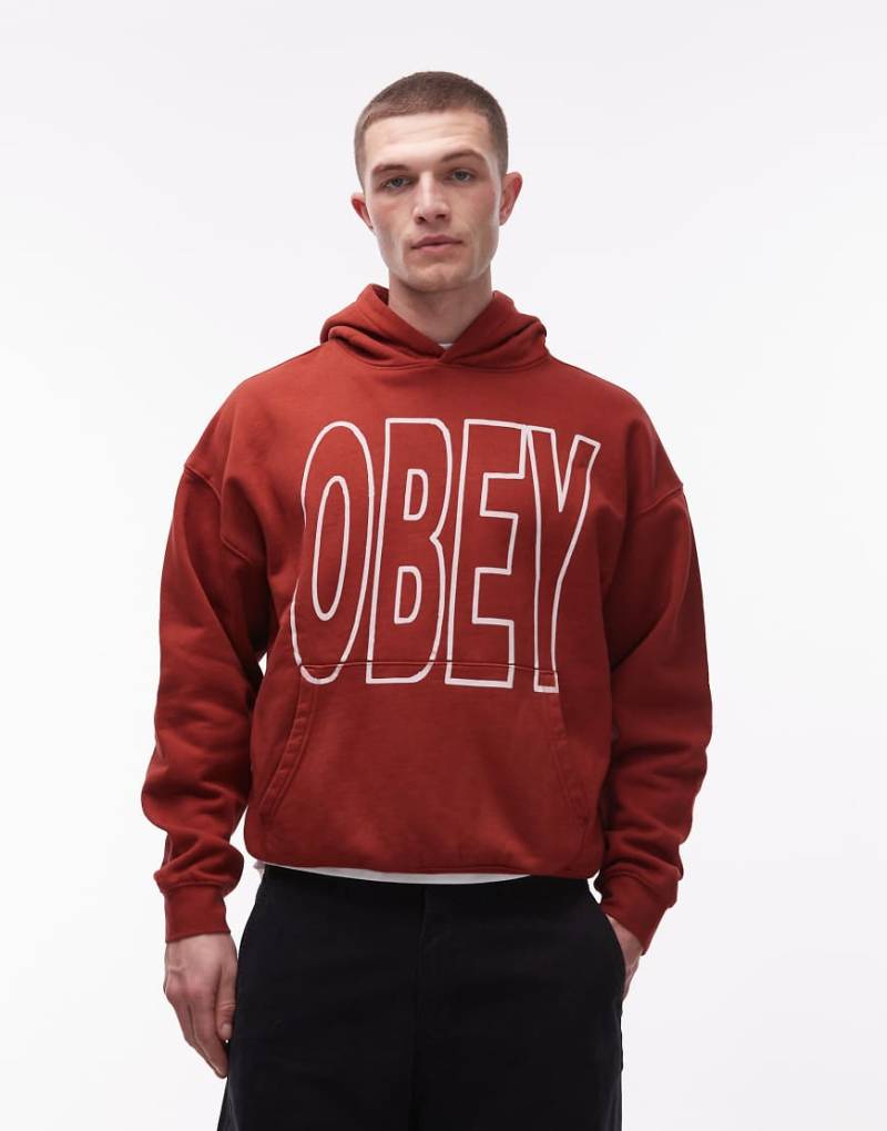 Obey - Manor - Kastiger Kapuzenpullover in verblasstem Dunkelrot von Obey