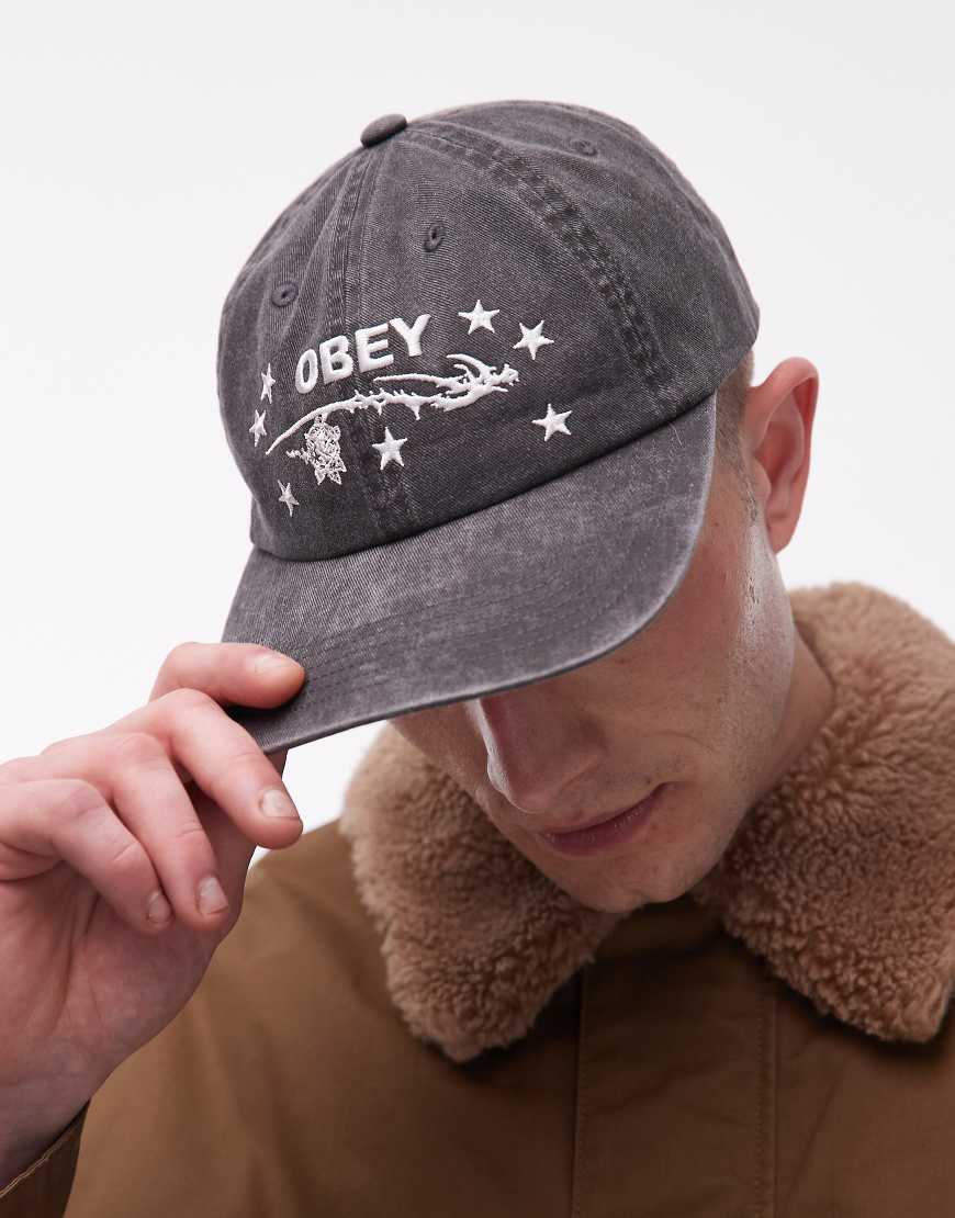 Obey - Penn - Baseball-Kappe aus 6 Bahnen in Schwarz mit Pigmentfärbung von Obey