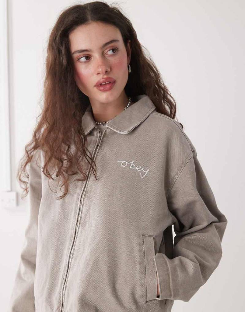 Obey - Serene - Jeansjacke in Beige mit durchgehendem Reißverschluss-Neutral von Obey