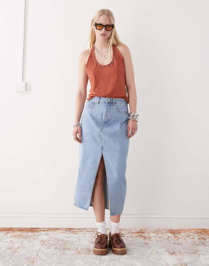 Obey - Simplex - Midi-Jeansrock in verwaschenem Hellblau mit Schlitz vorne von Obey