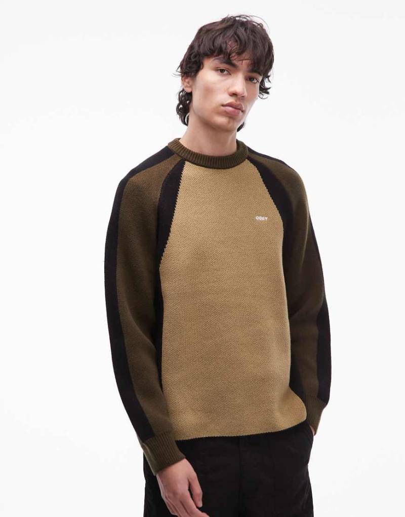 Obey - Strickpullover in Braun und Beige mit Raglanärmeln-Bunt von Obey