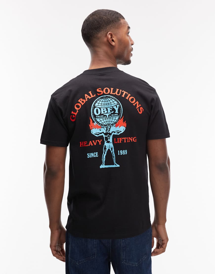 Obey - T-Shirt in Schwarz mit „Heavy Lifting"-Print von Obey