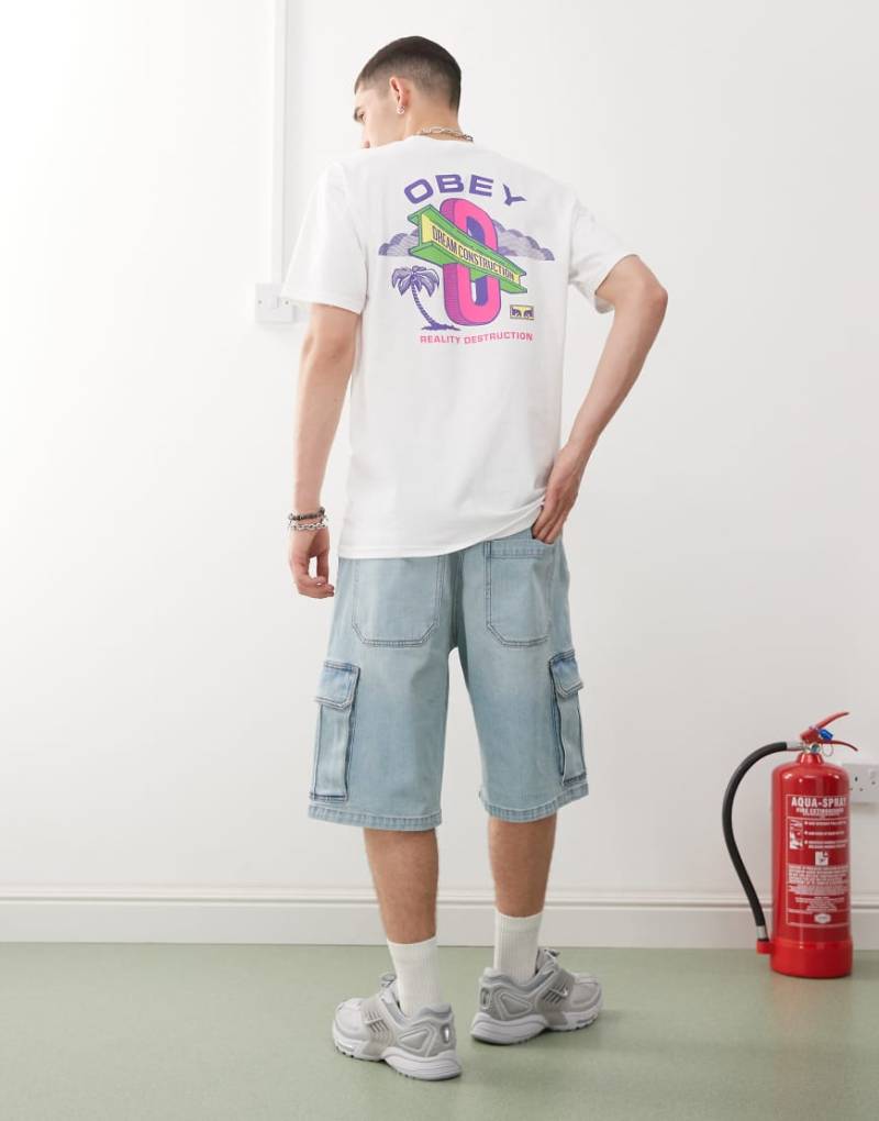 Obey - T-Shirt in Weiß mit „Dream Construction"-Logoprint auf dem Rücken von Obey