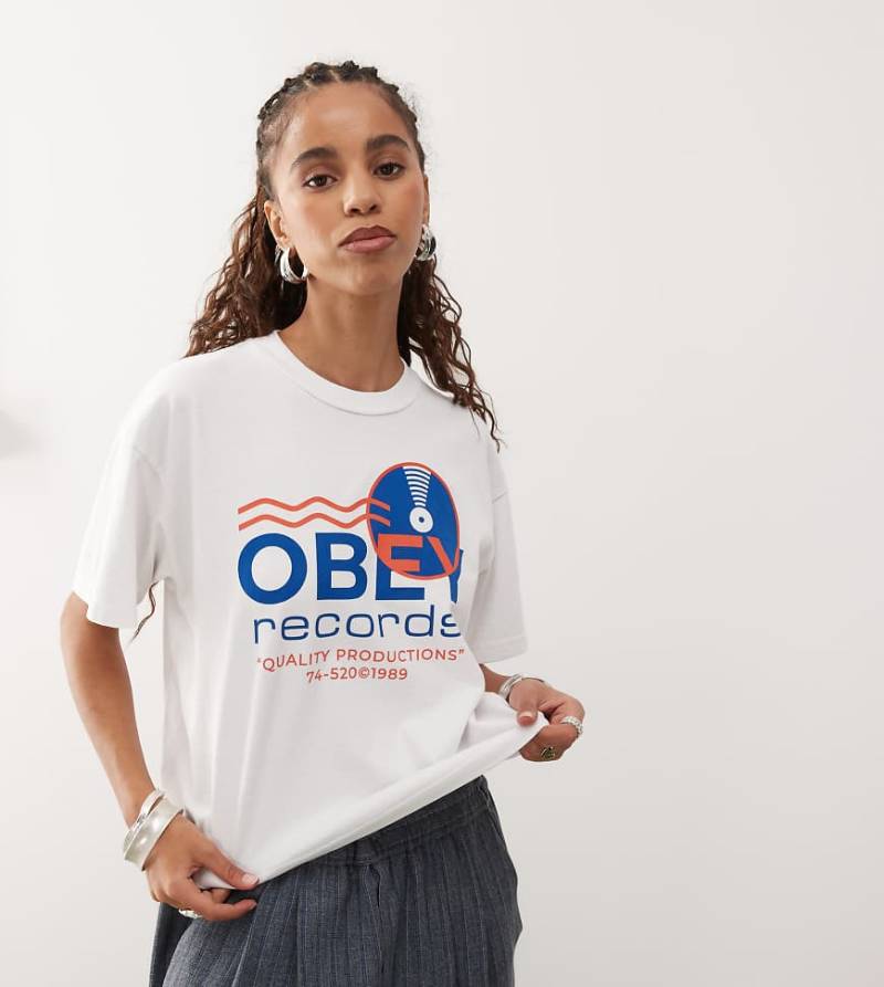 Obey - T-Shirt in Weiß mit „Records"-Logoprint von Obey