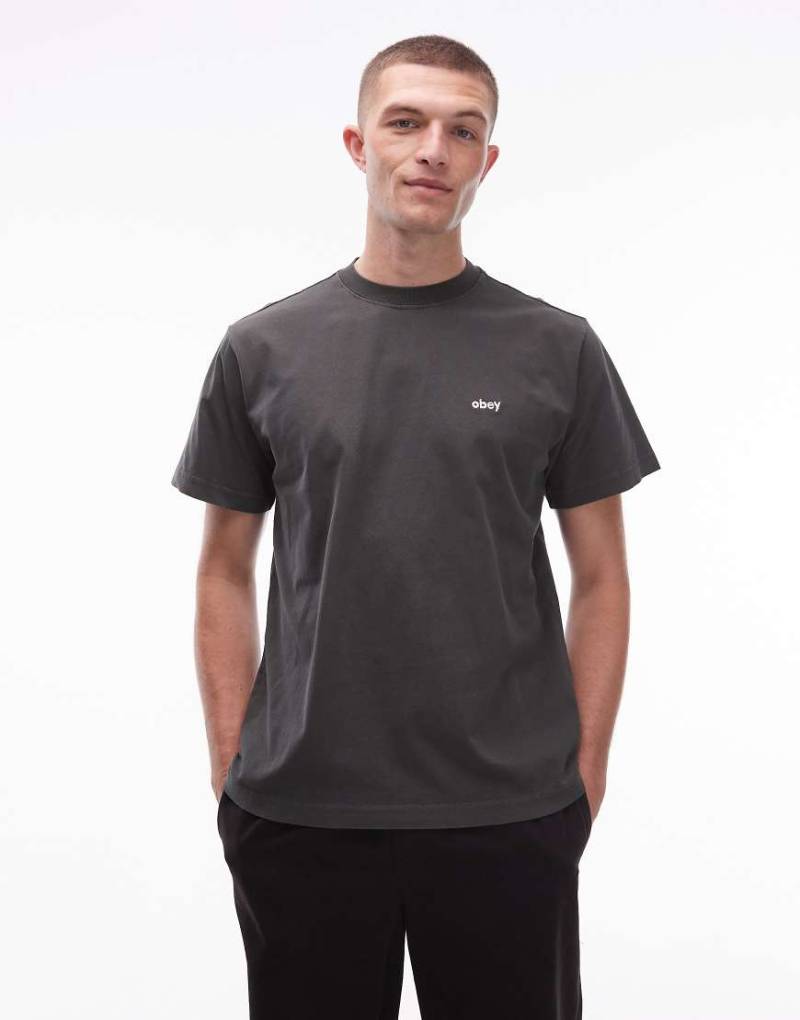 Obey - T-Shirt mit Pigmentfärbung in Schwarz mit Logo von Obey