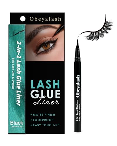Obeyalash Wimpernkleber Eyeliner für künstliche Wimpern Wasserfest Lash Glue Schwarzer Eyeliner, Filzstift, Starker Halt, Einfaches Auffrischen Wimpern Kleber Eye Liner 2 in 1 von Obeyalash
