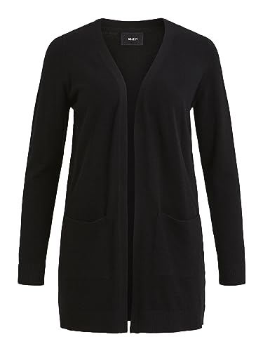 Object Damen OBJTHESS L/S CARDIGAN NOOS Strickjacke,, per pack Schwarz (Black Black), 36 (Herstellergröße: S) von Object