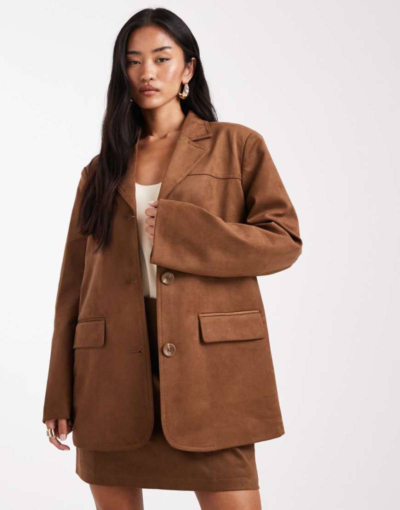 Object - Blazer aus hochwertigem Wildlederimitat in Kamelbraun-Neutral von Object
