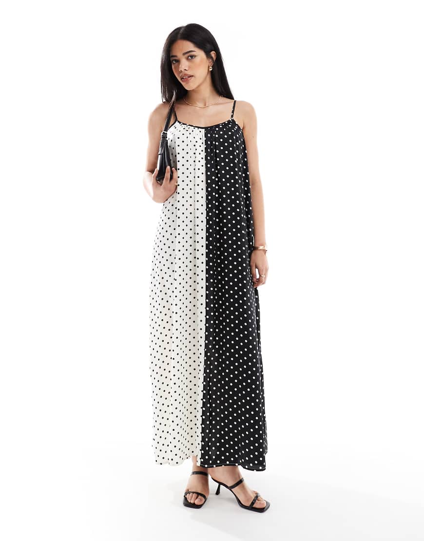 Object - Camisole-Maxikleid in Schwarz-Weiß mit kontrastierenden Punkten Object - Camisole-Maxikleid in Schwarz-Weiß mit kontrastierenden Punkten von Object