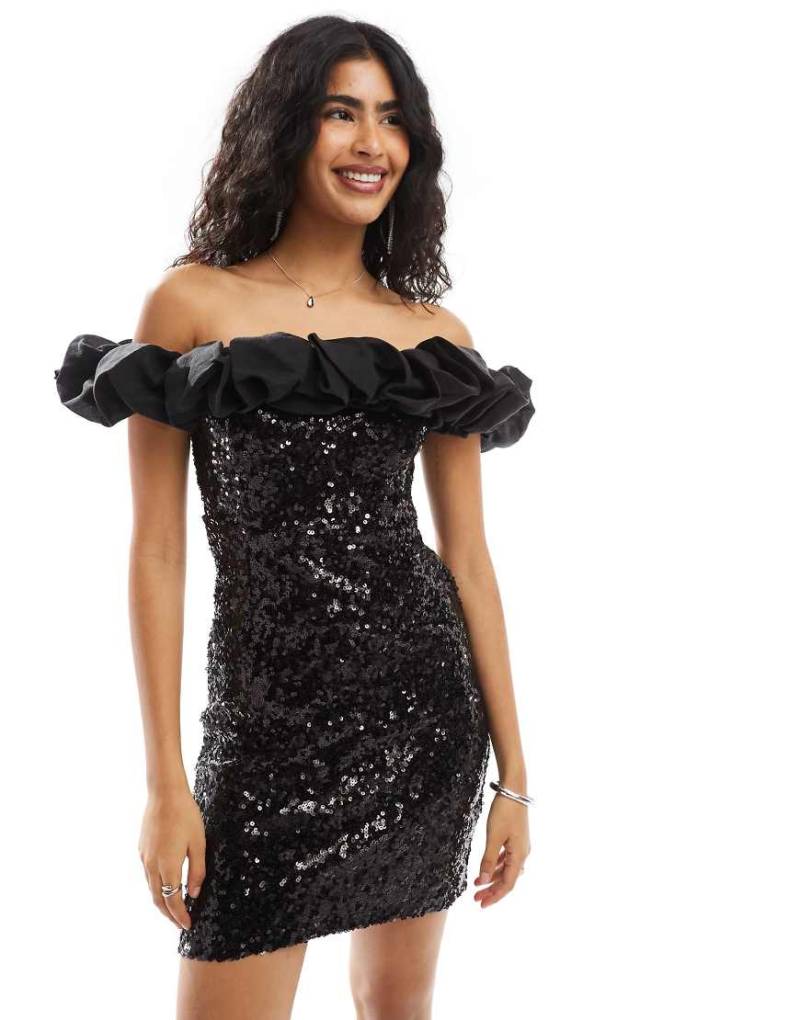 Object - Camisole-Minikleid in Schwarz mit Pailletten und Rüschendetail von Object