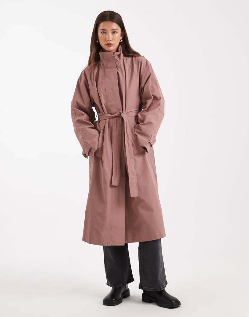 Object - Cleaner Trenchcoat in Flieder-Rosa mit hohem Kragen und Bindegürtel von Object