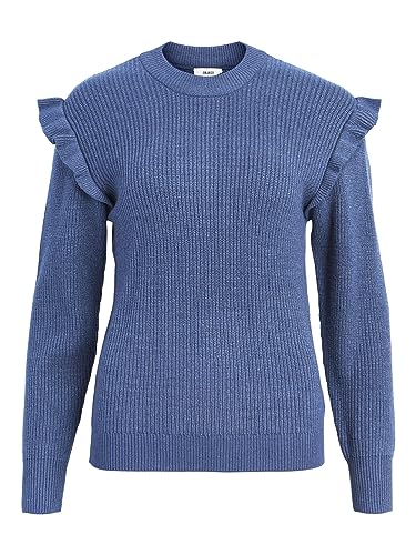 Object Damen Objmalena L/S Ruffle Noos Pullover, Bijou Blue, XL EU von Object