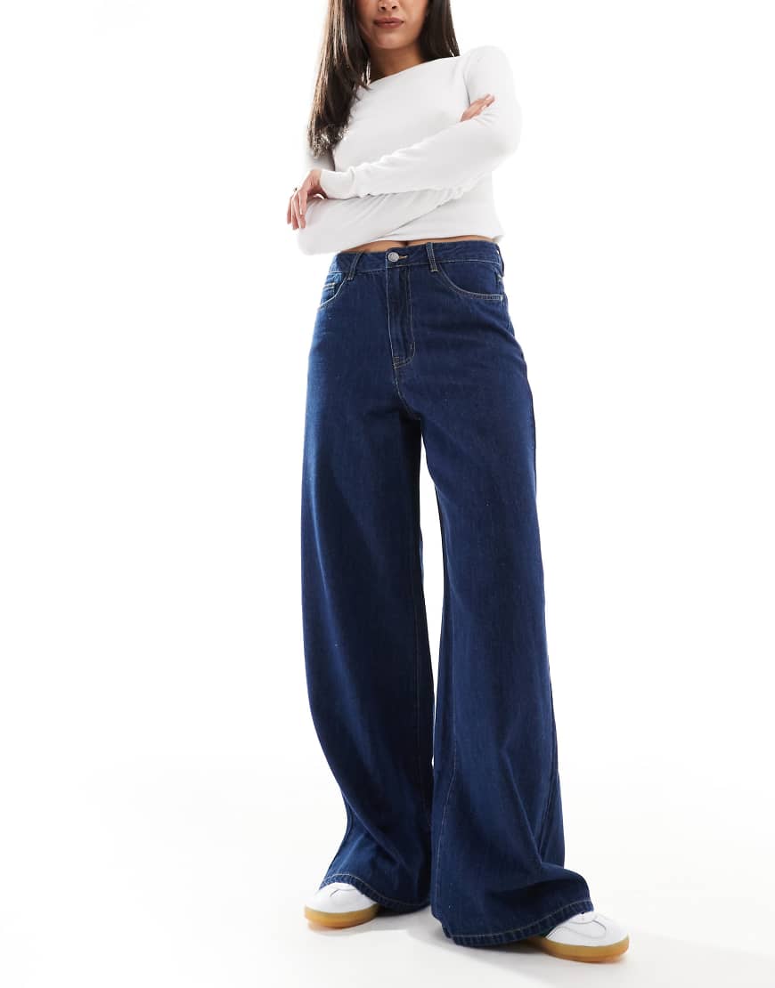Object - Denim-Jeans in dunkler Waschung mit weitem Bein-Blau von Object